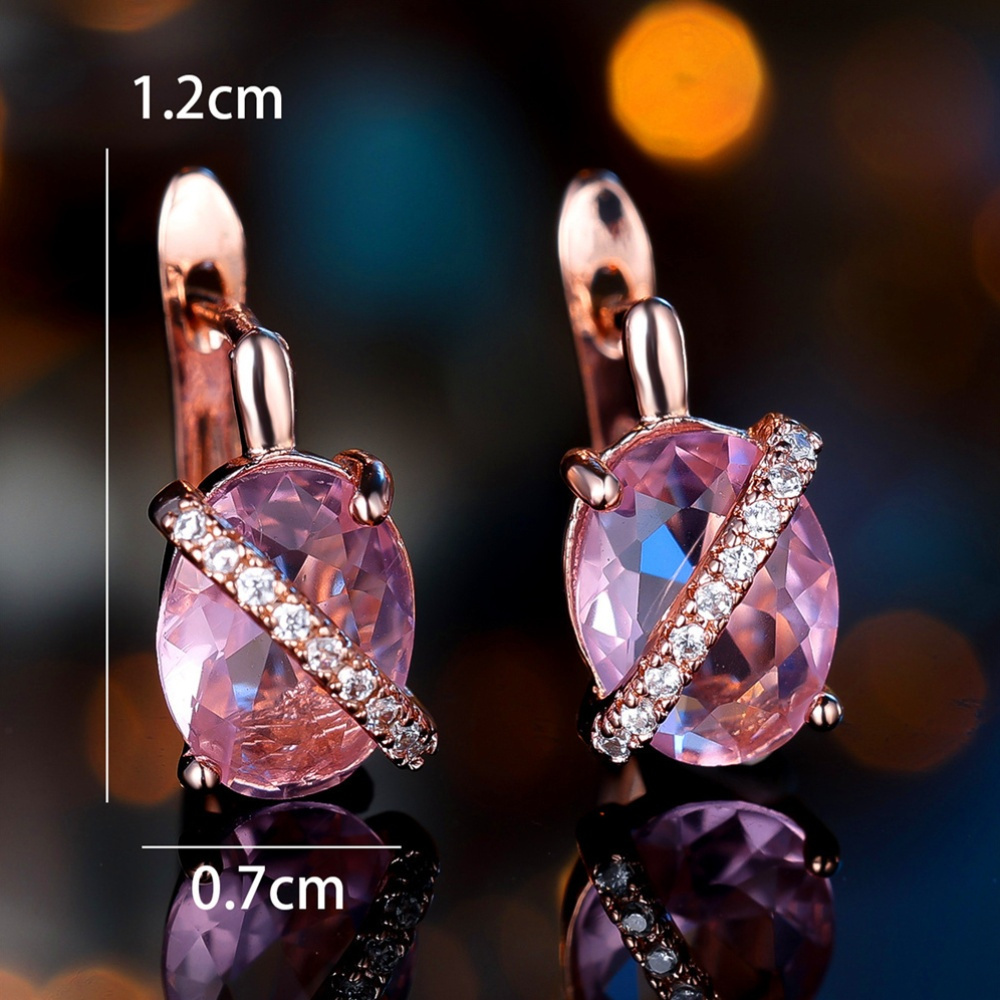 Women's Synthetic Zirconia Oval-Cut Pink Stone Earrings, Valentine's Day